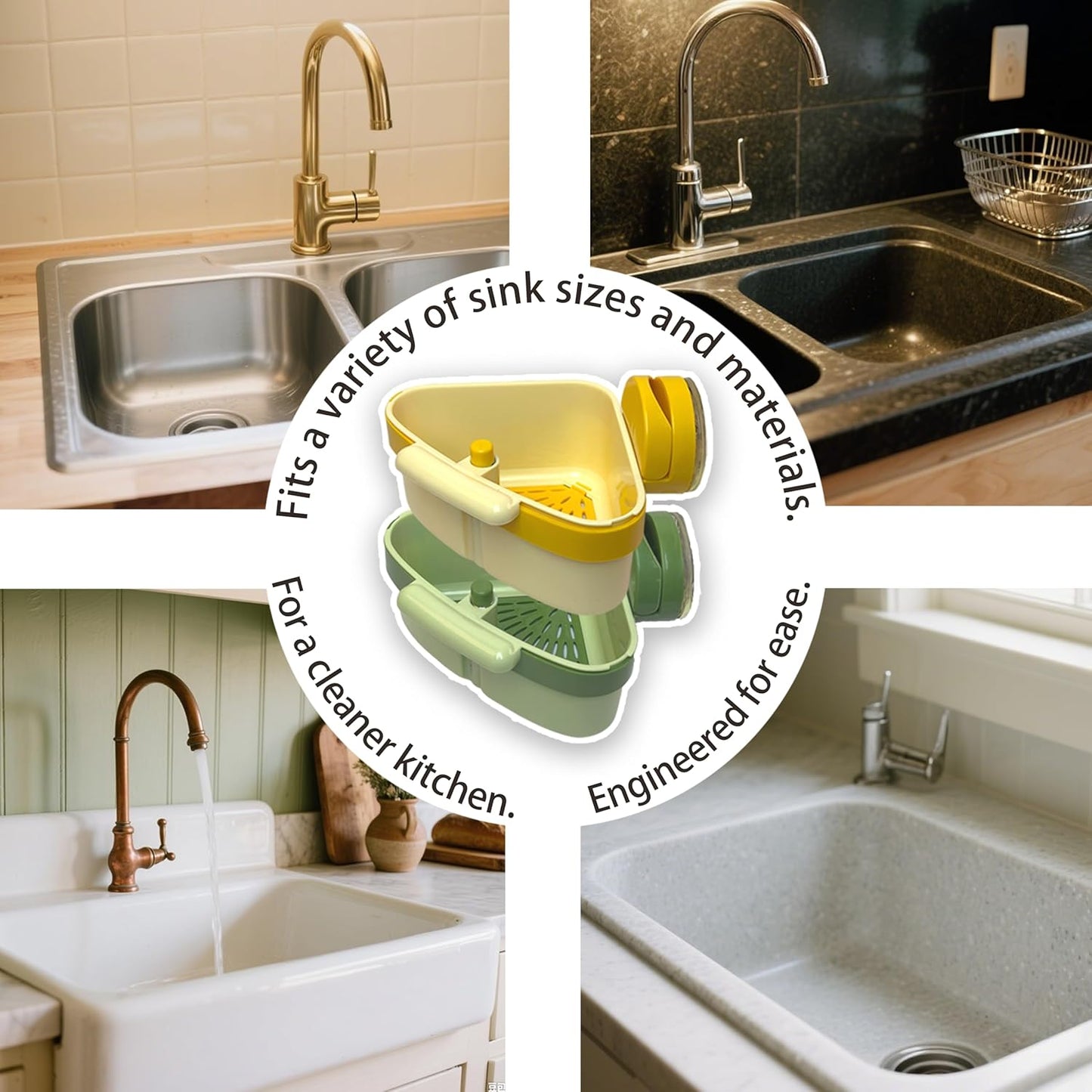 Sink Strainer Basket | Suction Cup Press Sink Drainer Basket | Automatic Dumping Sink Strainer Basket | Faucet Sponge Storage Rack | Corner Sink Trash Catcher for Food Waste (Yellow)
