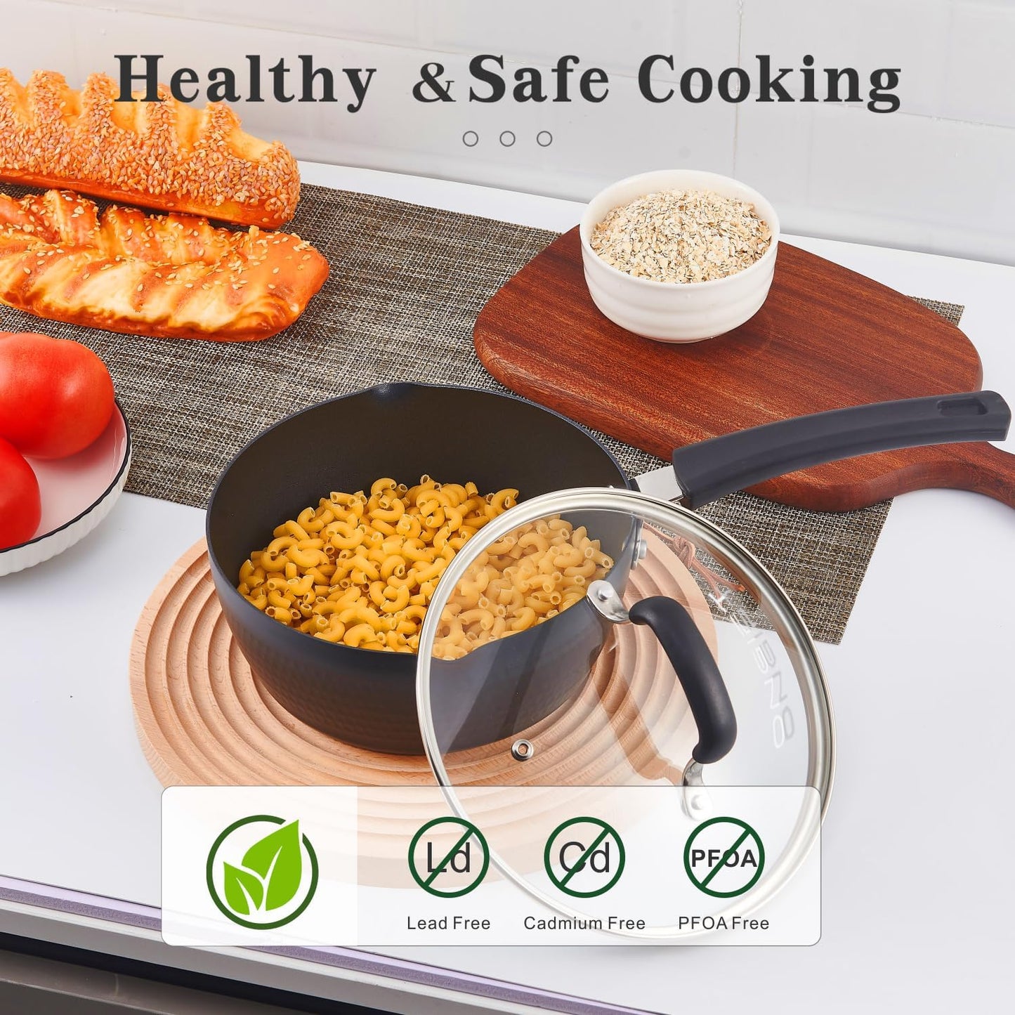 Nonstick Small Sauce Pan with Lid, 1.25 Quart and 2.4 Quart Sauce pan with Pour Spouts, Multipurpose Handy Little Saucepan with Stay Cool Handle, Small Pots for Cooking, Soups, Noodles, Milk