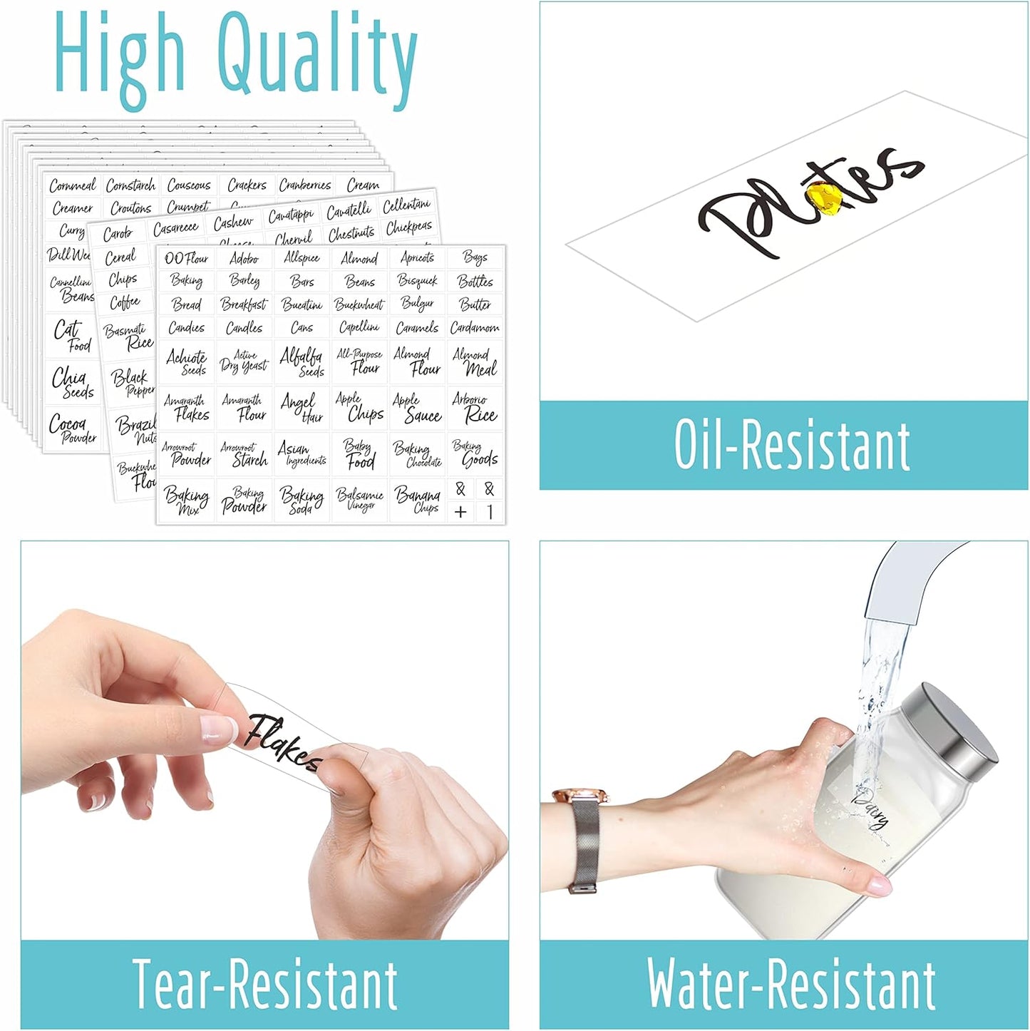 Hebayy 612 Script Pantry Food Labels, Water & Oil Resistant Pantry Label Stickers Food Jar Label for Organization and Storage