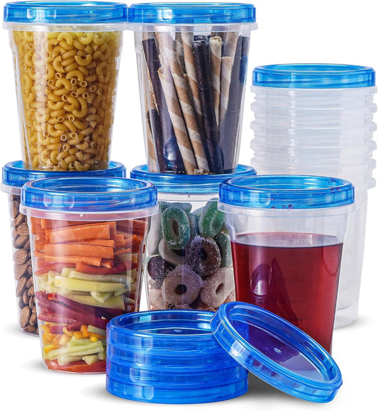 RFAQK 24 PCS Freezer Storage Containers with Lids-12 Plastic 32 oz Deli Containers with 12 Screw Lids-Freezer Containers for Soup with Twist Top Lids-Reusable Plastic Box for Lunch, Gym, Travel