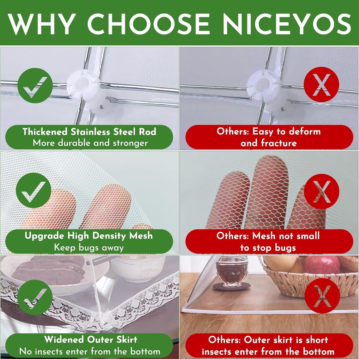 Mesh Food Covers for Outside - 8 Pack Upgraded 2 Extra Large 40x24 in & 6 Large 17x17 in Food Tent Food Cover Outdoors Party Collapsible Picnic Nets Umbrella Mesh Screen Pop Up Food Dome (White)