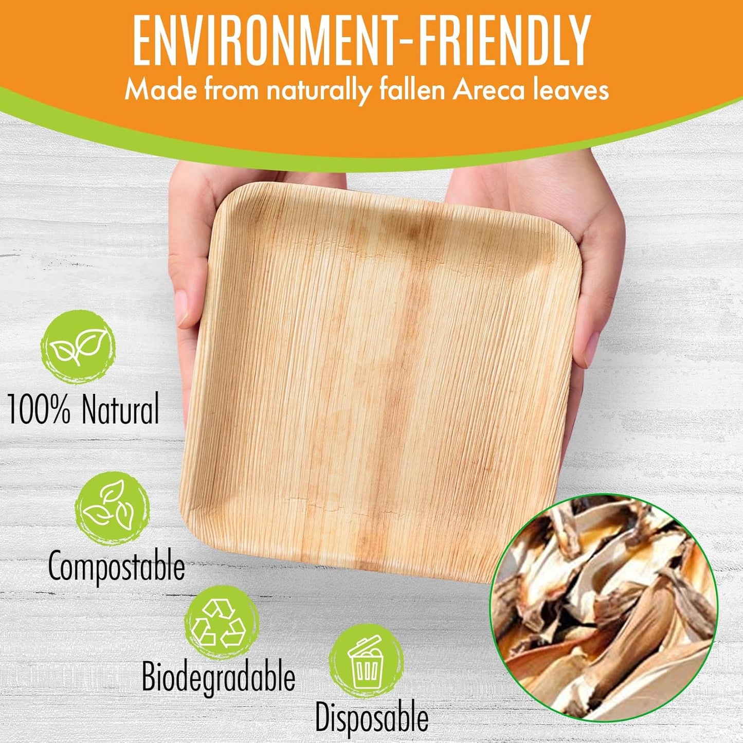 Raj Palm Leaf Bulk Plates like Bamboo plates Disposable, Decorative Compostable Tableware for wedding, Lunch, Dinner, Birthday, Camping, Outdoor (6" 400 | 5 Cases I 2000 Pack))