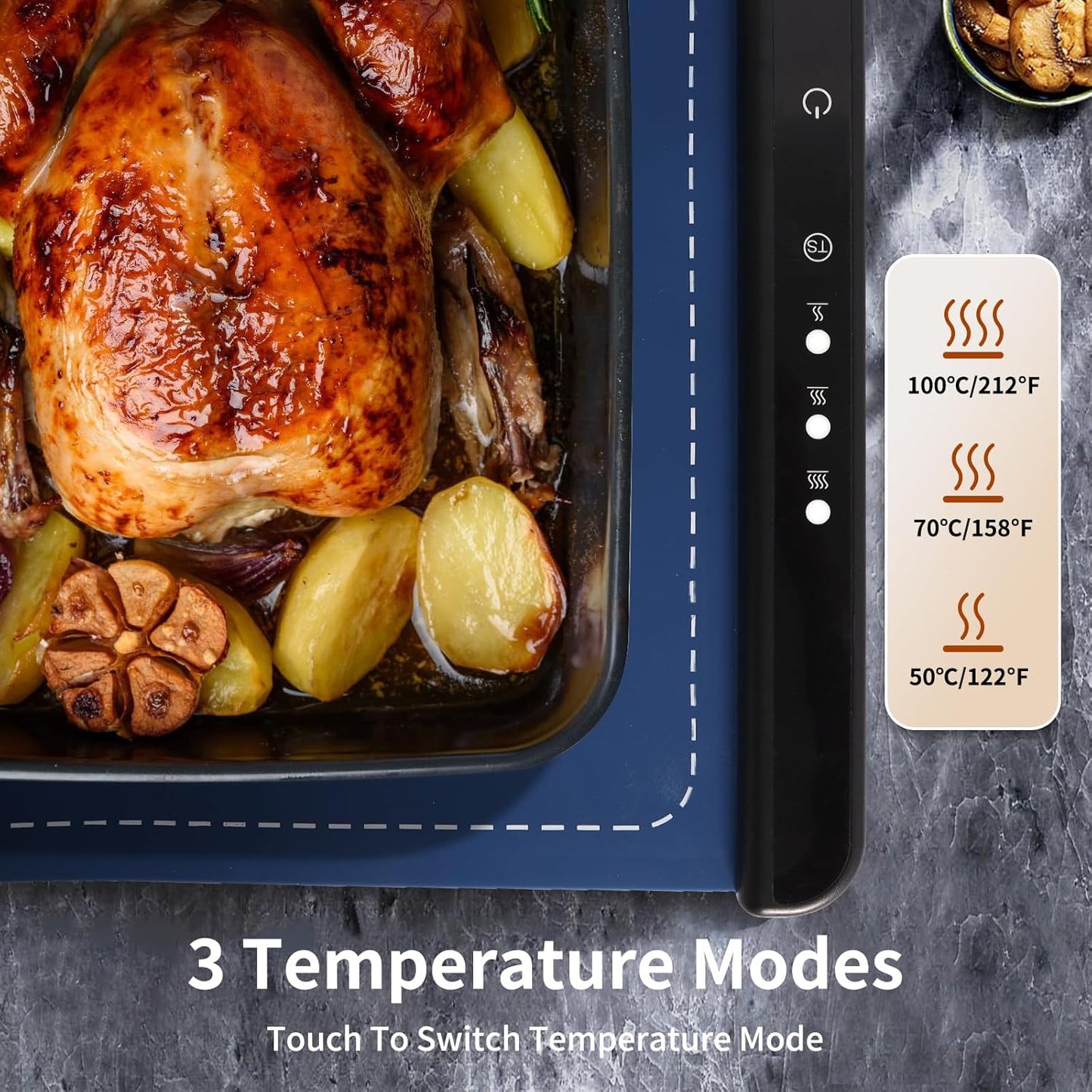 2025 New Food Warming Mat, Silicone Electric Warming Tray, Food Warmers for Parties Buffet - Full Surface Heating, 3 Temperature Settings, Foldable, Food Heating Mat for Gatherings, Family, Everyday