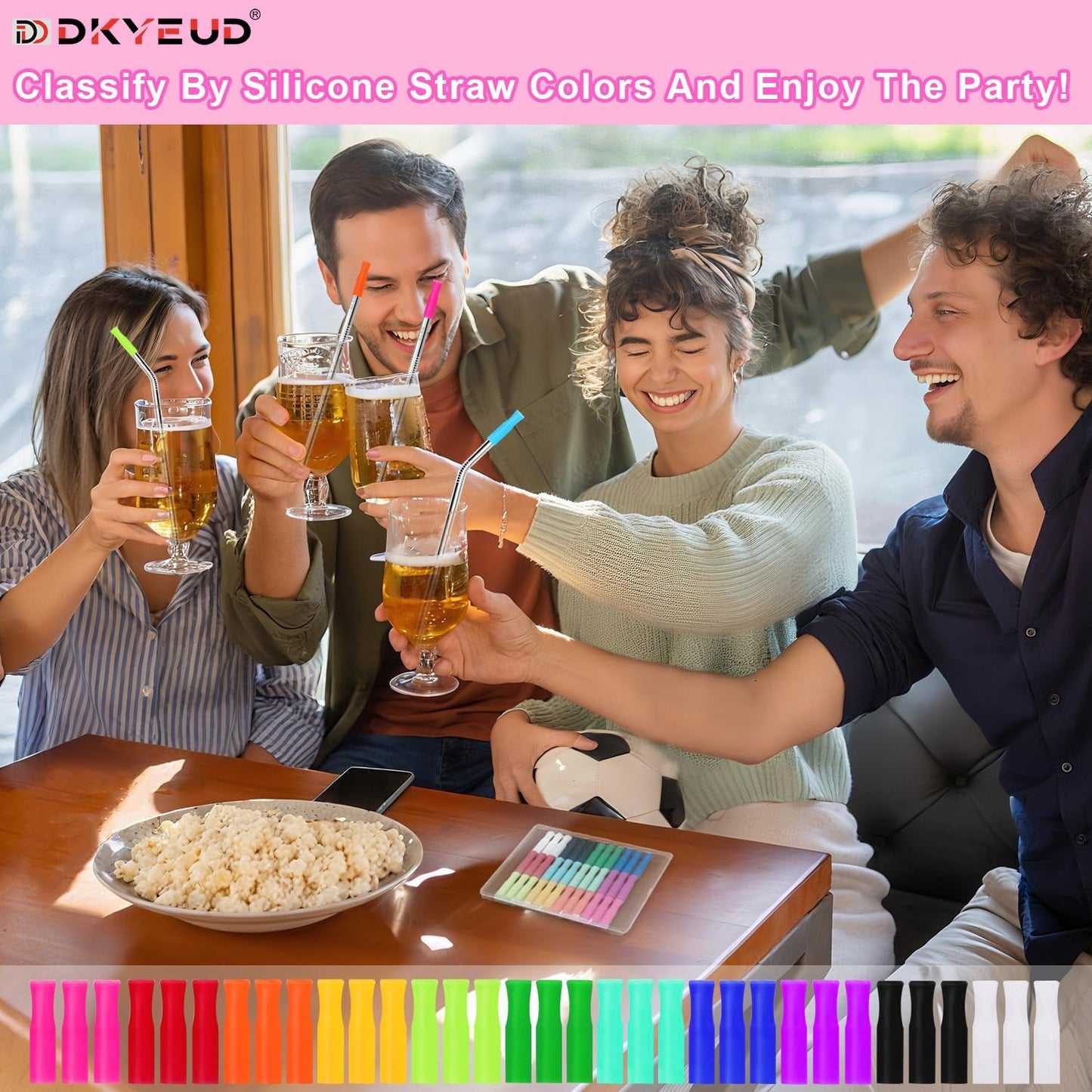 36PCS 12 Colors Food-Grade Metal Straws Reusable Silicone Tips,Only Fit Diameter 0.32In- 8mm Stainless Steel Straws, BPA Free, Eco-Friendly