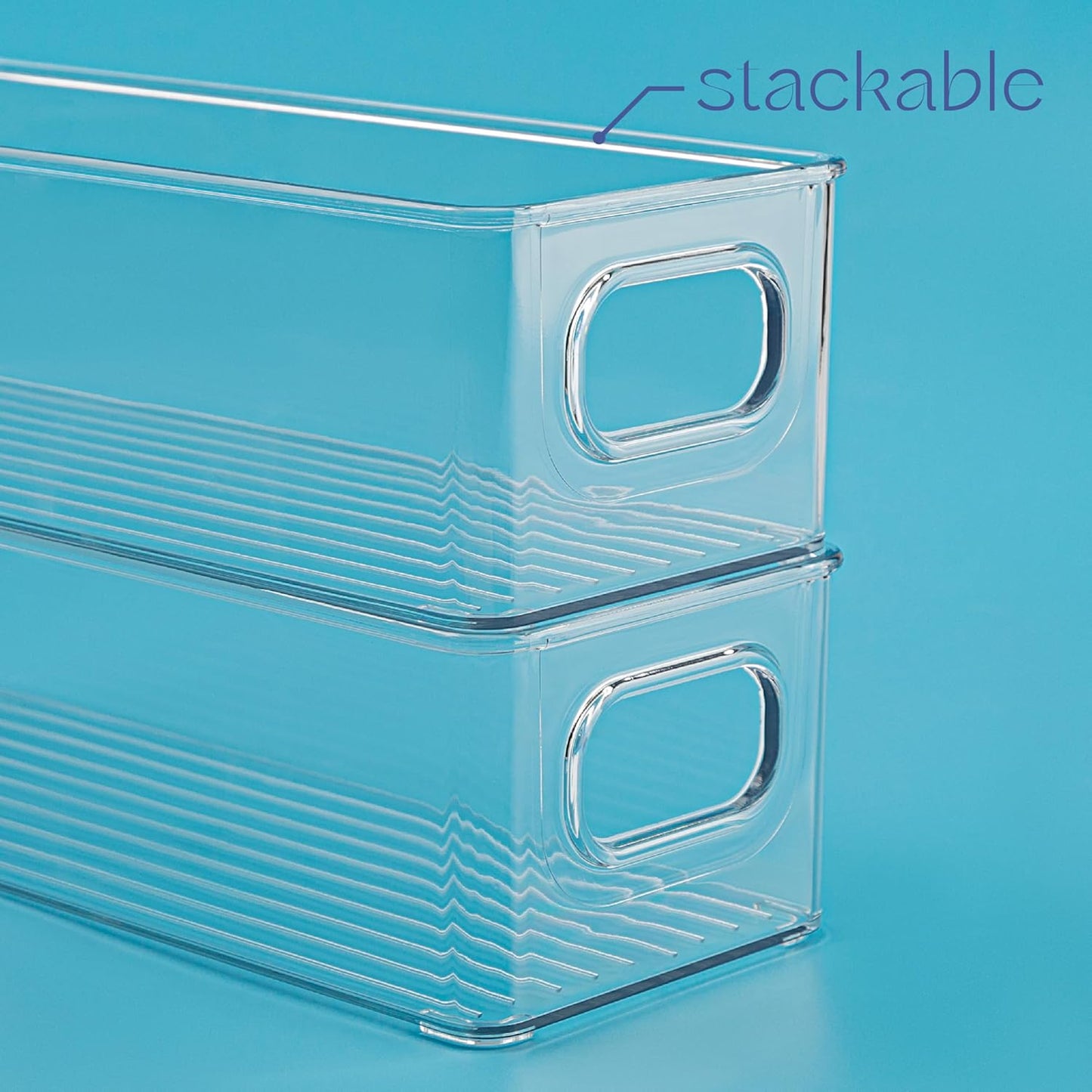 Plastic Food Storage 8 Pack Clear Container Bin with Handles for Organizing Kitchen, Pantry, Fridge, Freezer, Pantry,Bathroom. Stackable 10"x4"3"