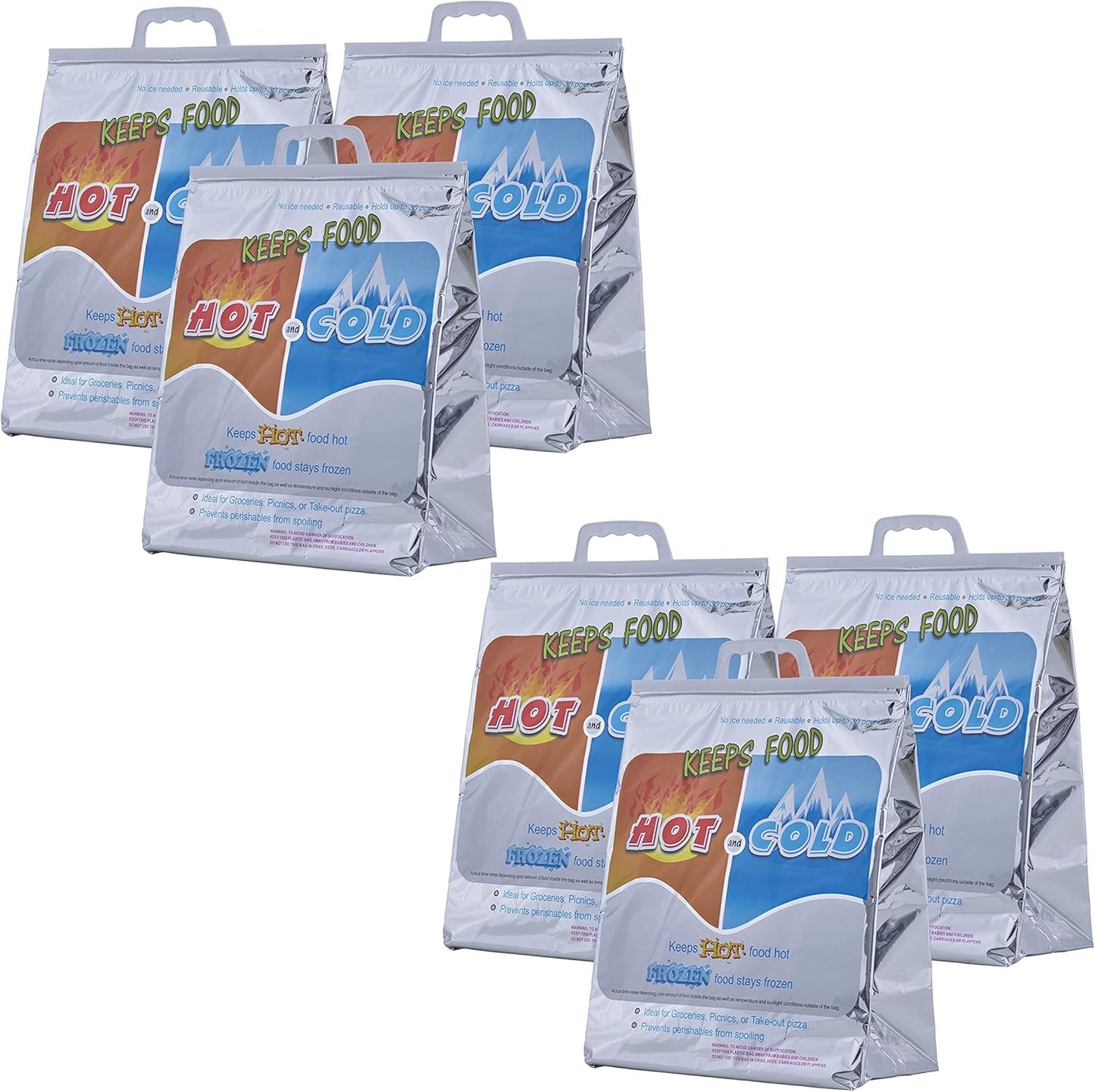 Superio Hot and Cold Insulated Bags for Food Delivery, Grocery Shopping Bags, Food Storage for Hot and Frozen Food for Travel, Disposable Cooler Bag, Reinforced Thermal Lunch Bag (6, 13"x7"x15.5")