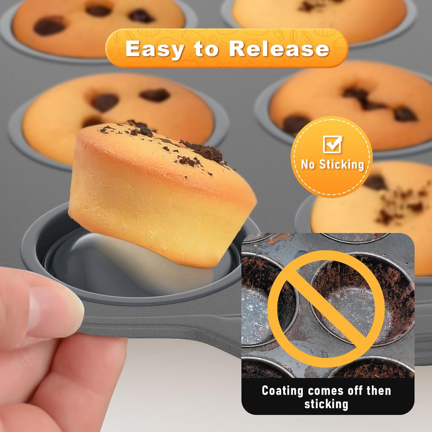 The Muffin Pan With Metal Frame & Foldable Sillicone Cups, Sturdy and Nonstick Muffin Pan Food Grade Silicone Molds (Grey, 1 Pack)