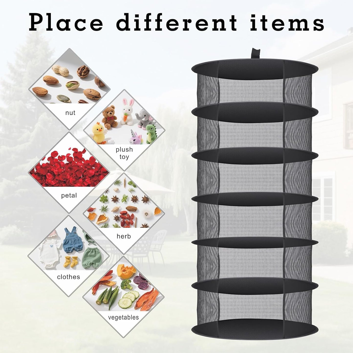 Herb Drying Rack Hanging Collapsible Drying Net for Garden Hydroponic Plant, Flowers, Herbs,Dry Mesh Folding Dryer (8 Layer)