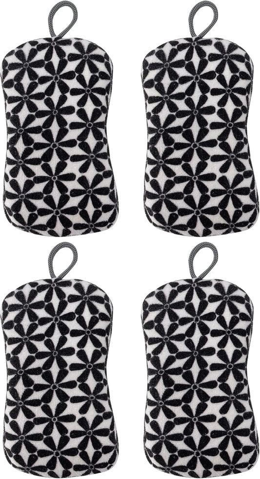 MÜkitchen Premuim Sponge for Dishes and Household Cleaning | Microfiber Print and Non-Scratch Scrub Pad | Set of 4 | (Our Nest)