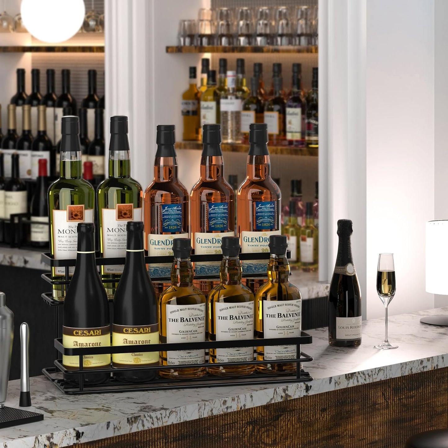 Coffee Syrup Rack Organizer, Syrup Bottle Holder Stand for Coffee Bar, 2-Tier 10 Bottles Storage Shelves for Syrup, Wine, Dressing for Kitchen Countertop (10 Bottles Black)