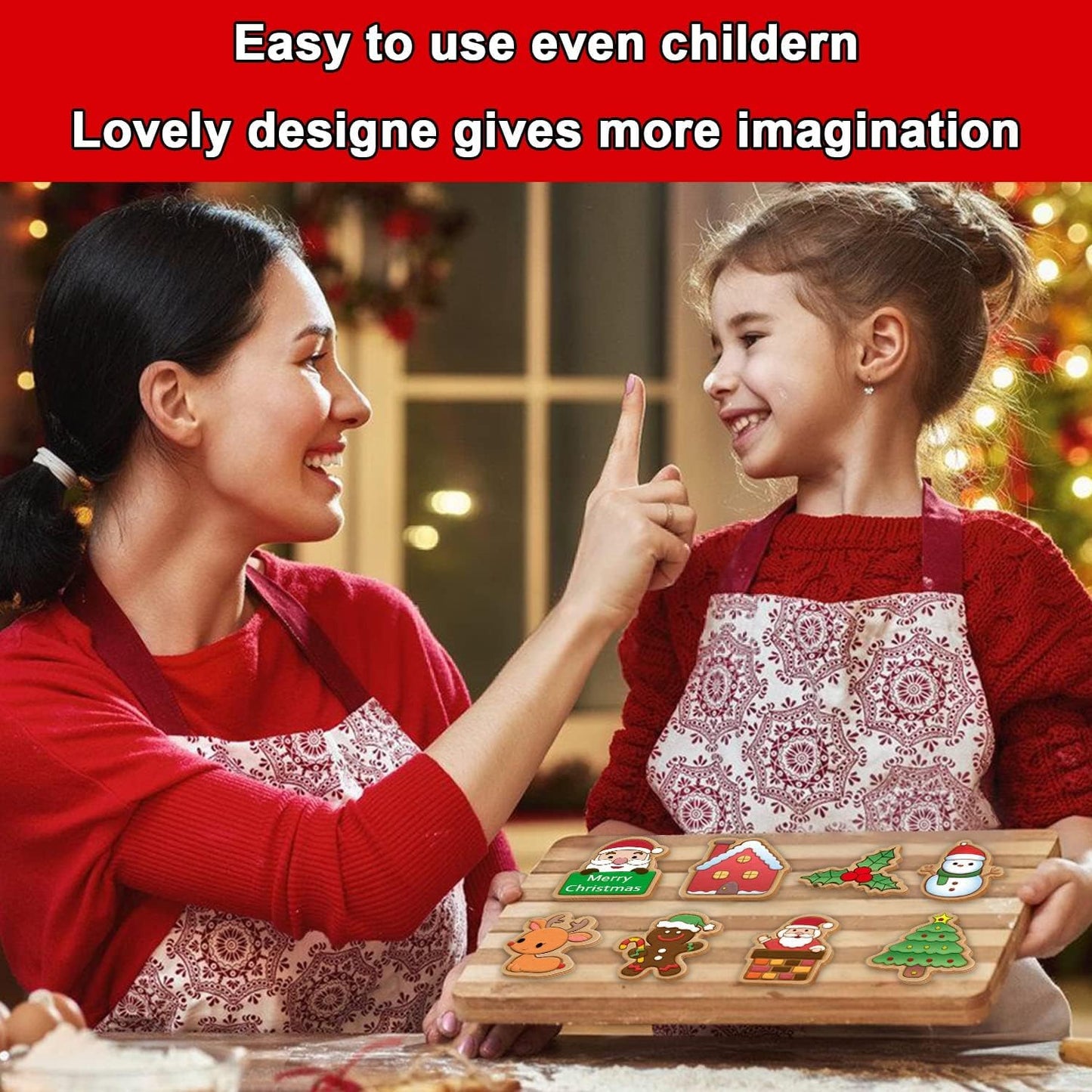 Leesgel Christmas Cookie Cutters, 3D Christmas Holiday Cookie Cutters Shapes with Santa/Xmas Tree/House/Deer, Christmas Party Decorations Ornaments