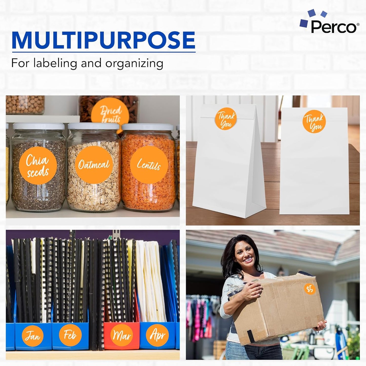 Perco Fluorescent Orange 3-Inch Round Circle Dot Sticker Labels - Multi-Roll Pack (3 Rolls, 500 Labels Each) - Permanent Adhesive, Vibrant Colors, Strong Hold - Perforated for Easy Use - Made in USA