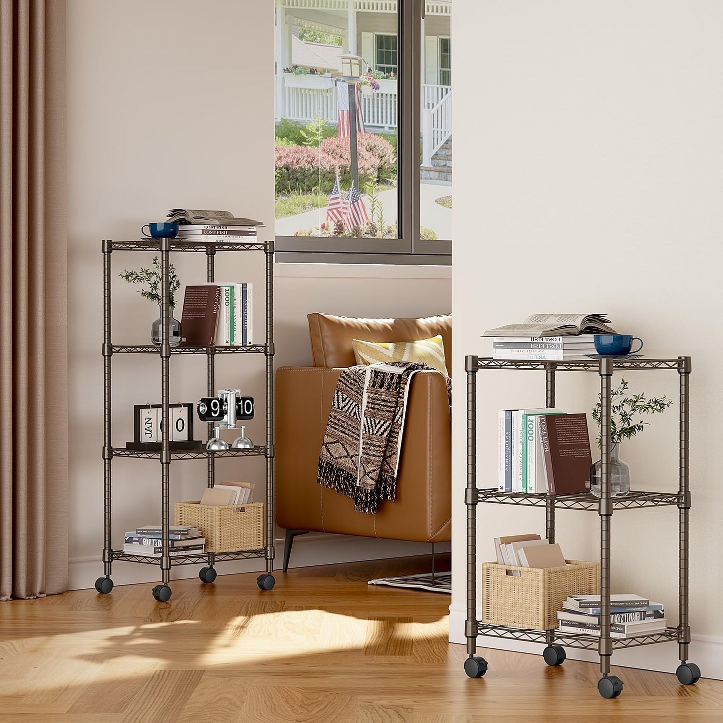 1000 lbs 4-Shelf Adjustable Heavy Duty Steel Wire Rack, Adjustable Storage Shelving Unit with Wheel for Kitchen, Garage, Laundry Brown 11.8" D x 17.7" W x 40.8" H