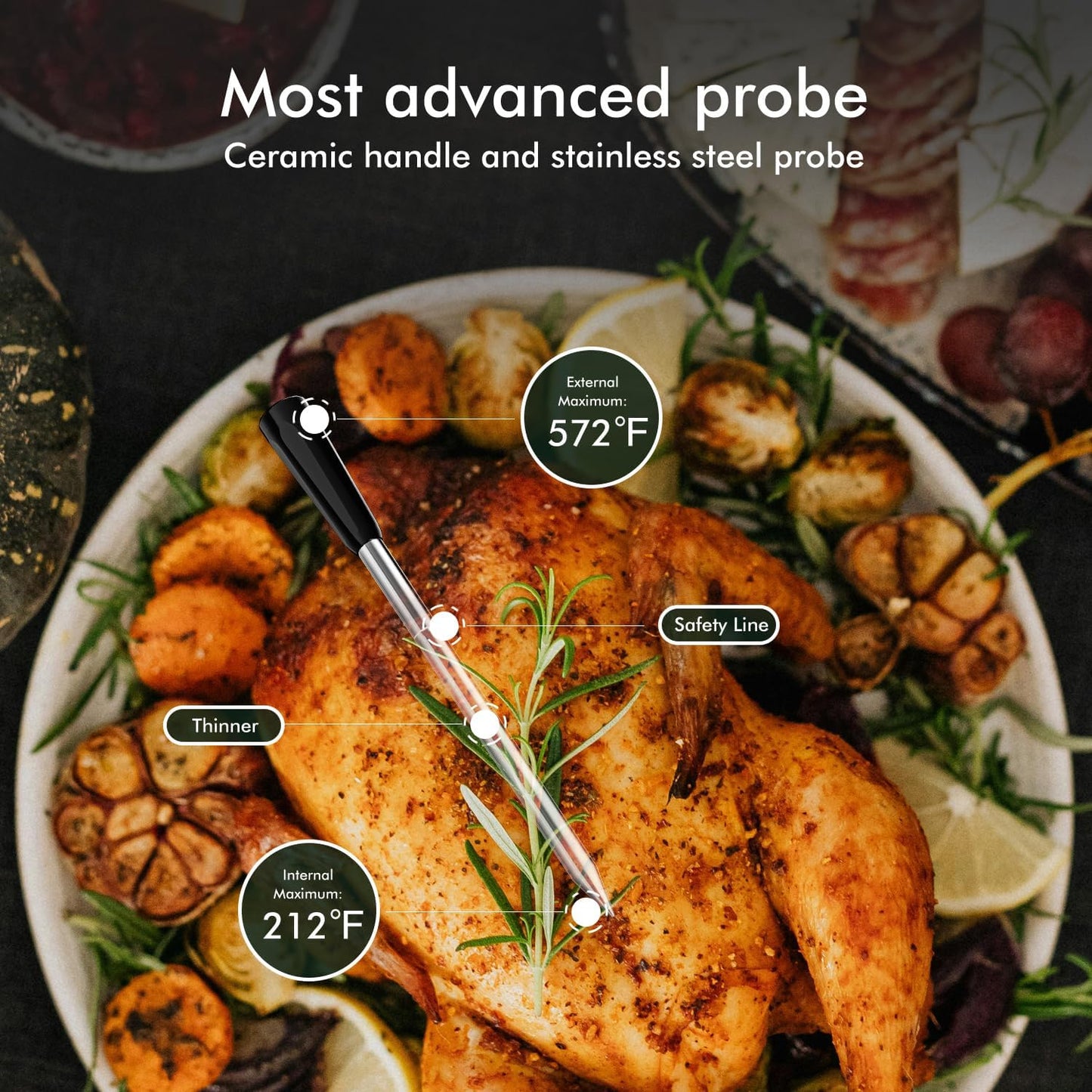 Smart Wireless Meat Thermometer 4 Probes, Bluetooth Food Thermometer, Remote Tracking and Real-Time Readings from Apps, for iOS and Android, for BBQ, Grill, Smoker