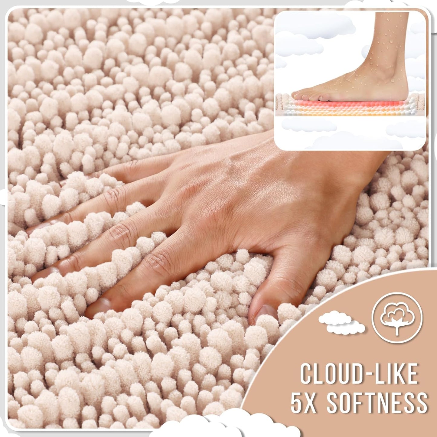 Yimobra Bathroom Runner Rug 60x24 Inch - Extra Long Non Slip Chenille Bath Mat, Soft & Absorbent, Machine Washable Shaggy Hallway Carpet for Vanity Tub Shower, Pinkish Beige Home Decor Accessories