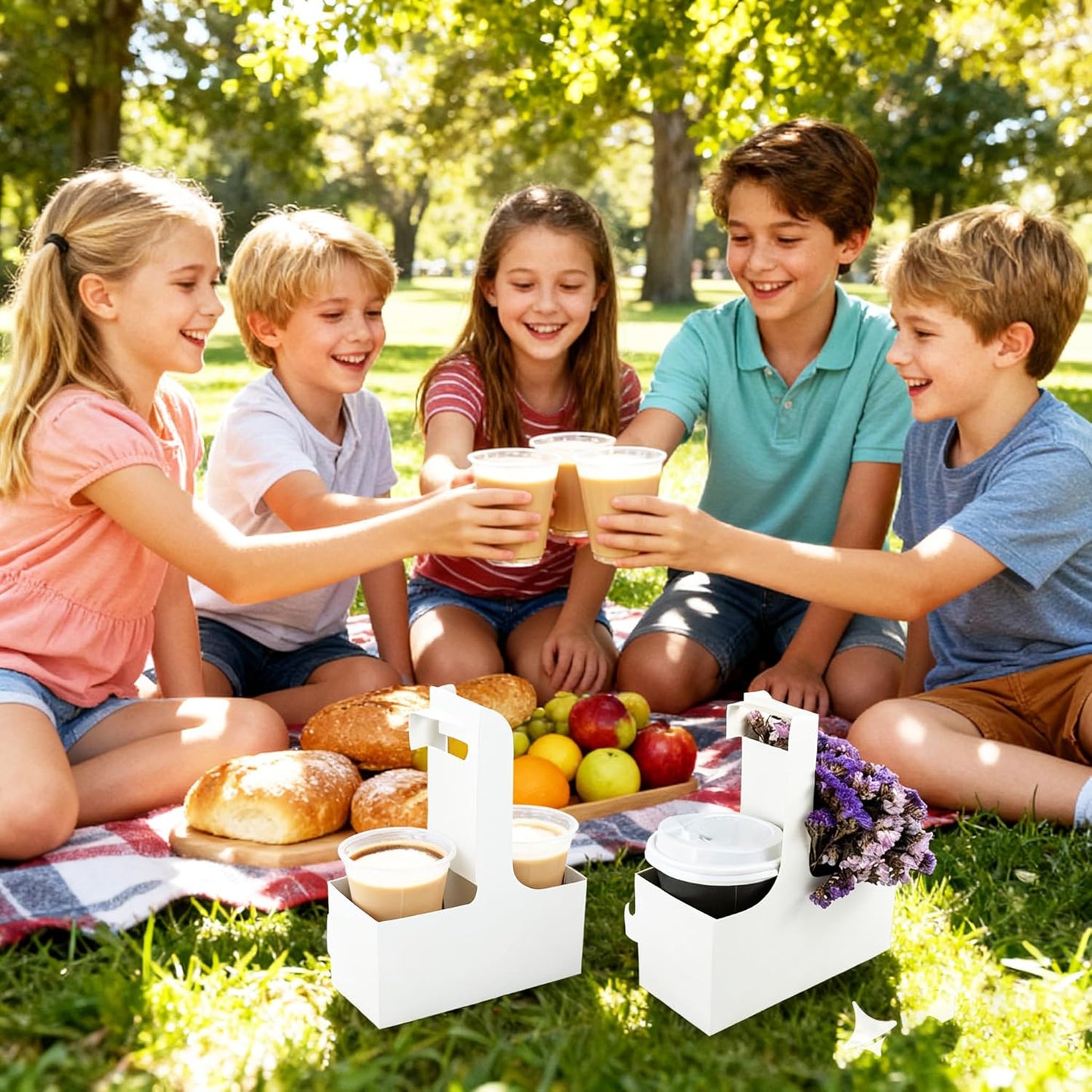 50 Pack 2-Cup Drink Carrier with Handle, Disposable White Cardboard Paper Cup Holder for Cold/Hot Drinks,Cup Carrier for Coffee or Food Delivery, Take Out Cup Carriers, Mlfklmkl