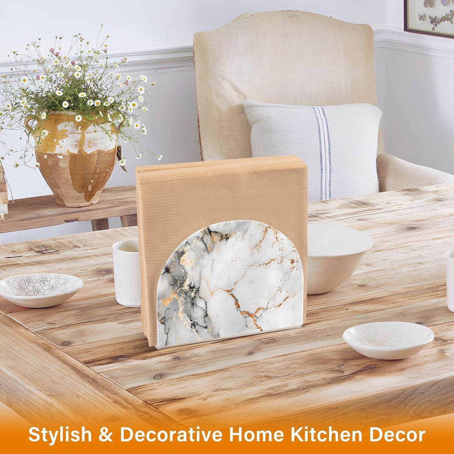 Marble Napkin Holder for Table Paper Napkins Holder Acrylic Tissue Dispenser Kitchen Dining Room Bathroom Party Car Decor