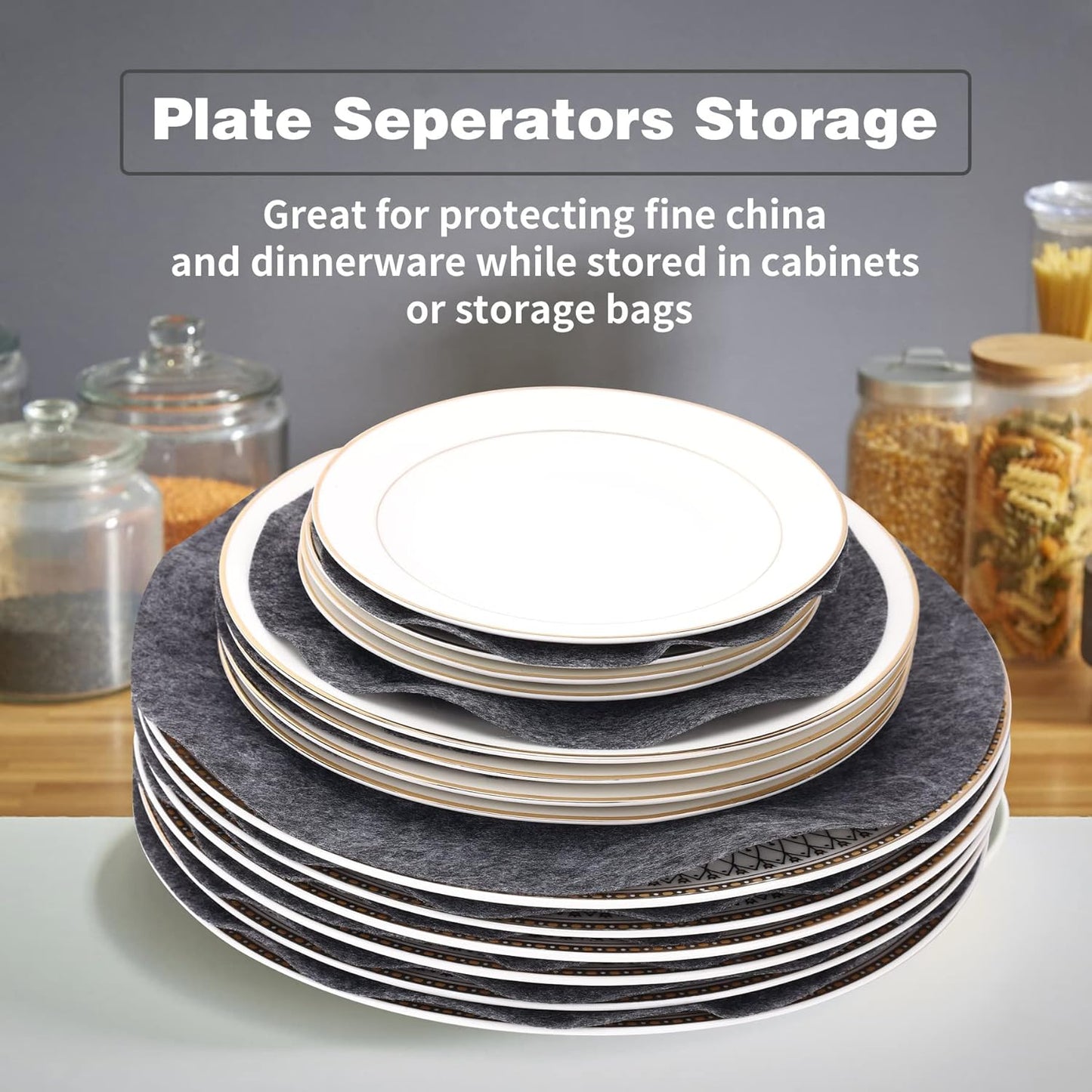 Imncya Plate Separators Storage, Set of 60 and 3 Different Size, Thick and Premium Soft Felt Plate Dividers for China, Dish, Coffee Saucers Protecting and Stacking - Grey