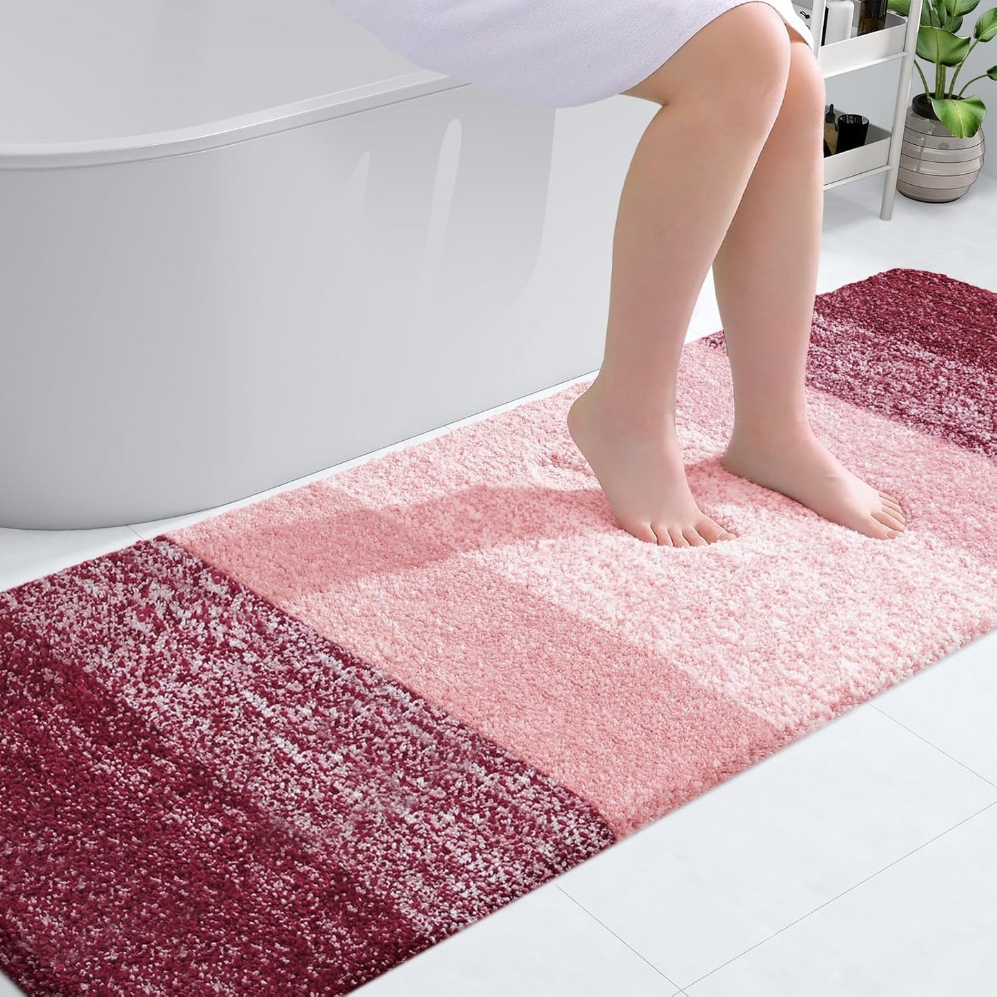 OLANLY Bathroom Runner Rugs 70x24, Extra Soft Absorbent Microfiber Bath Rugs, Rubber Backing, Quick Dry, Machine Washable Bath Mats for Bathroom Floor, Tub and Shower, Home Decor Accessories, Red