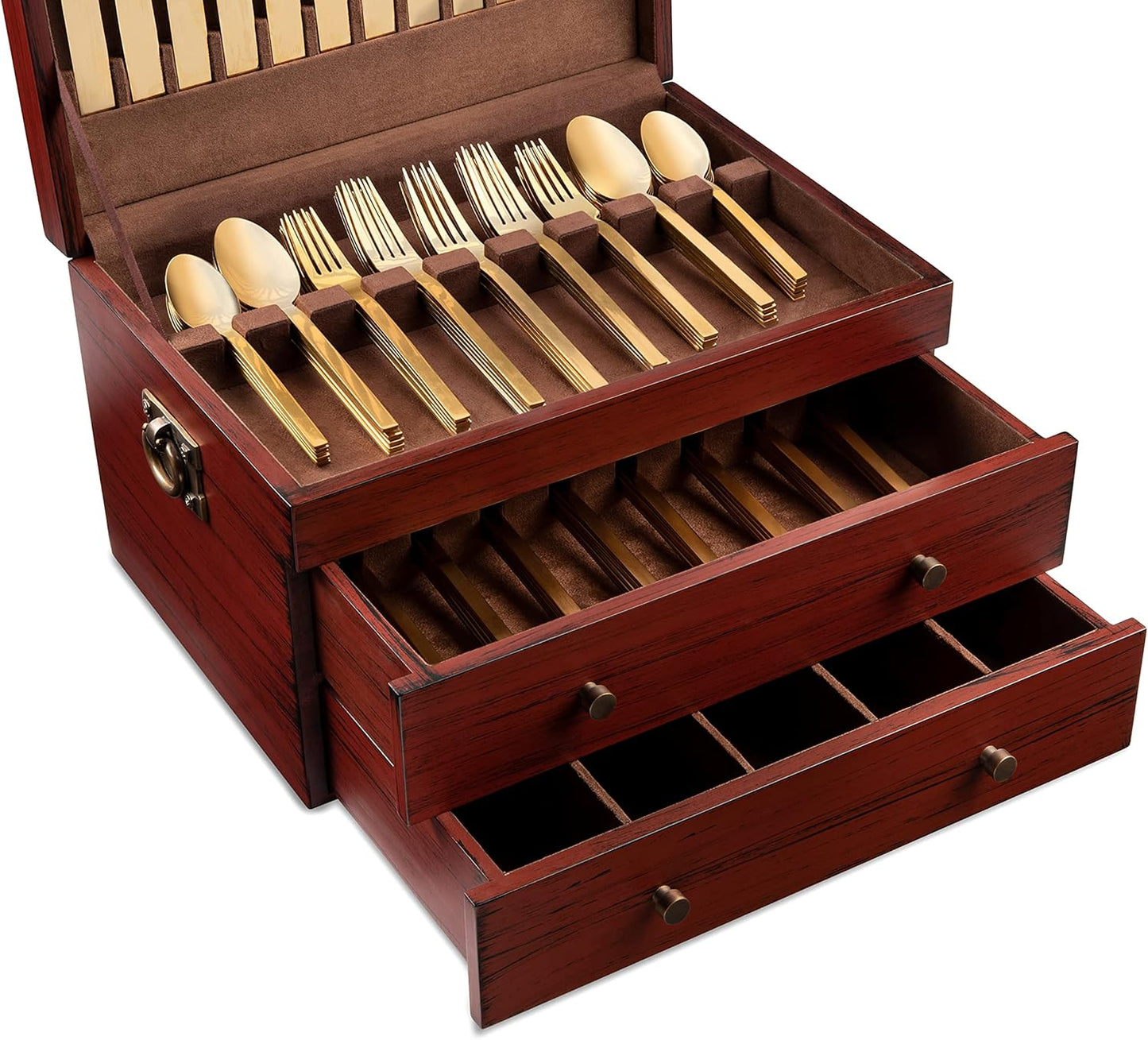 Royalty Art Fine Silverware Storage Box with Pull Out Drawer, 15” x 11”, Large Kitchen Counter Organizer for Flatware and Utensils, Decorative Home Decor Without The Flatware