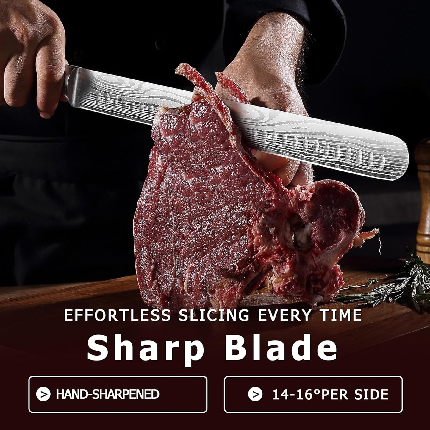 PAUDIN Brisket Knife, 12 Inch Carving Knife Stainless Steel Brisket Slicing Knifes with Granton Edge for Meat Cutting, Roasts, BBQ, Turkey