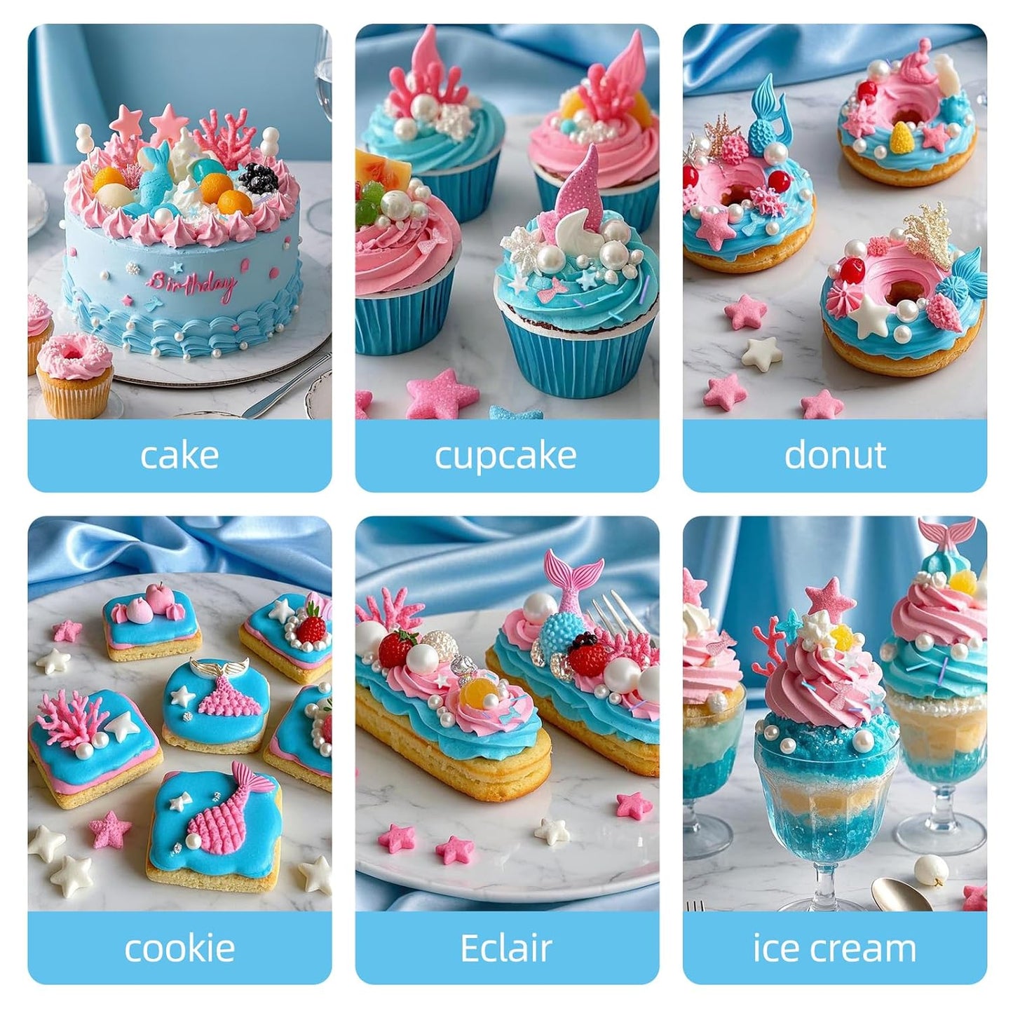 Mermaid Sprinkles,Edible Sugar Pearl Stars Jimmies Mix 130g/4.58oz,Pearl Candy Ocean Sprinkles,Summer Baking Cake Fun Decorations,Perfect for Baking,Ice Cream,Cookies,Dessert,Cupcake Topper,Birthday Children's Day Party Supplies ﻿