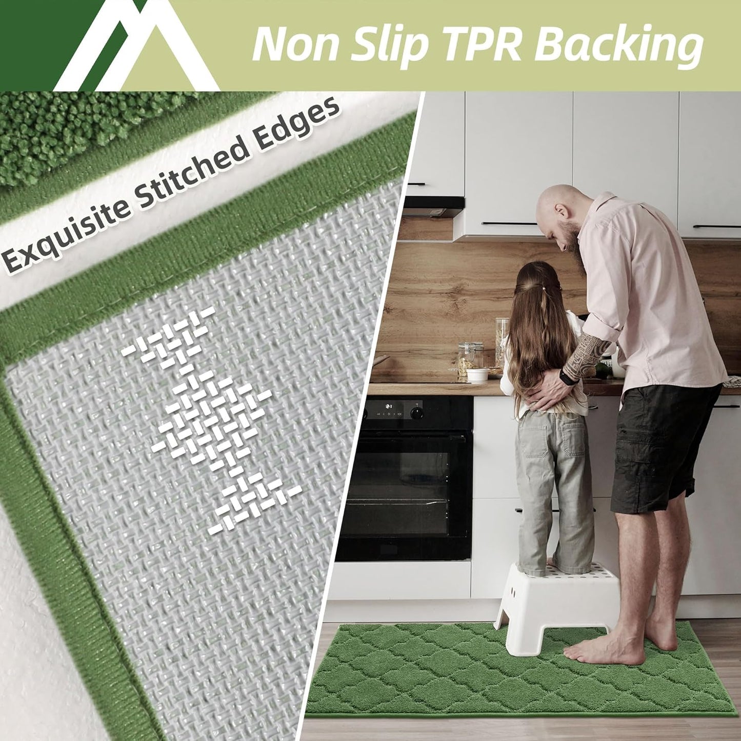 COSY HOMEER-Kitchen-Rugs-Non-Slip-Washable 24"x60" Absorbent Kitchen Runner Rug Polyester Kitchen Mats for Floor Soft Standing Floor Mats for Sink Mat,Hallway,Laundry,Green