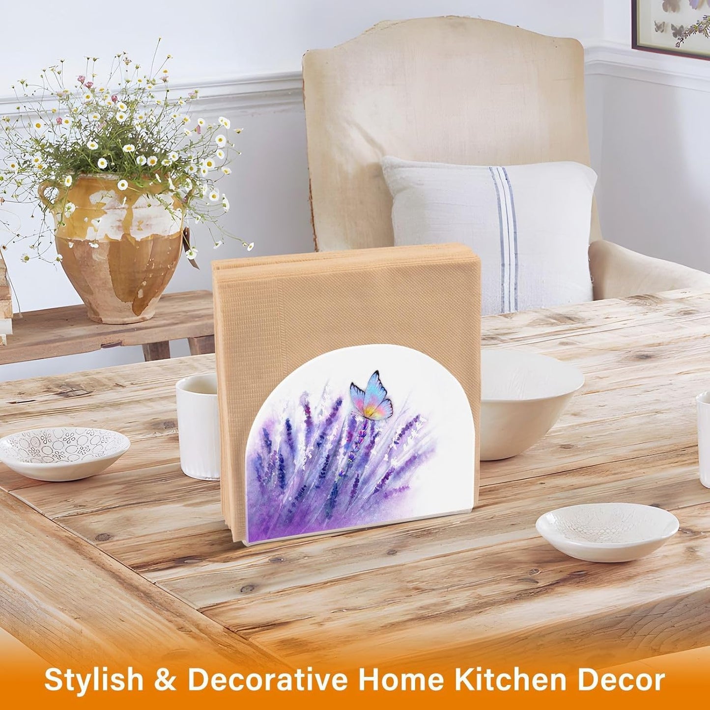 Lavender Butterfly Purple Napkin Holder for Table Paper Napkins Holder Acrylic Tissue Dispenser Kitchen Dining Room Bathroom Party Car Decor