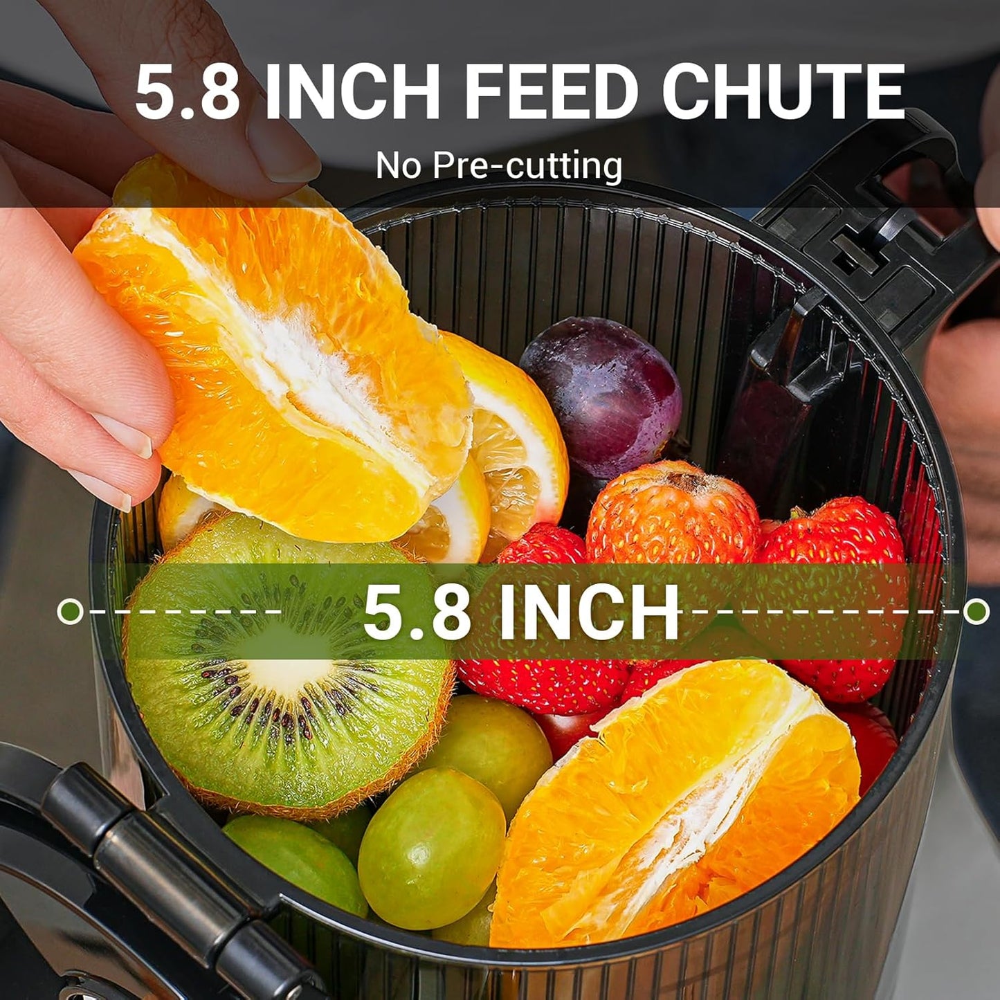 AMZCHEF Juicer Machines, 5.8" Extra Self-Feeding Cold Press Juicer for Whole Vegetable & Fruit, Juice Extractor Machine with Large Auger & Triple Strainers, Easy to Clean, High Juice Yield, Grey