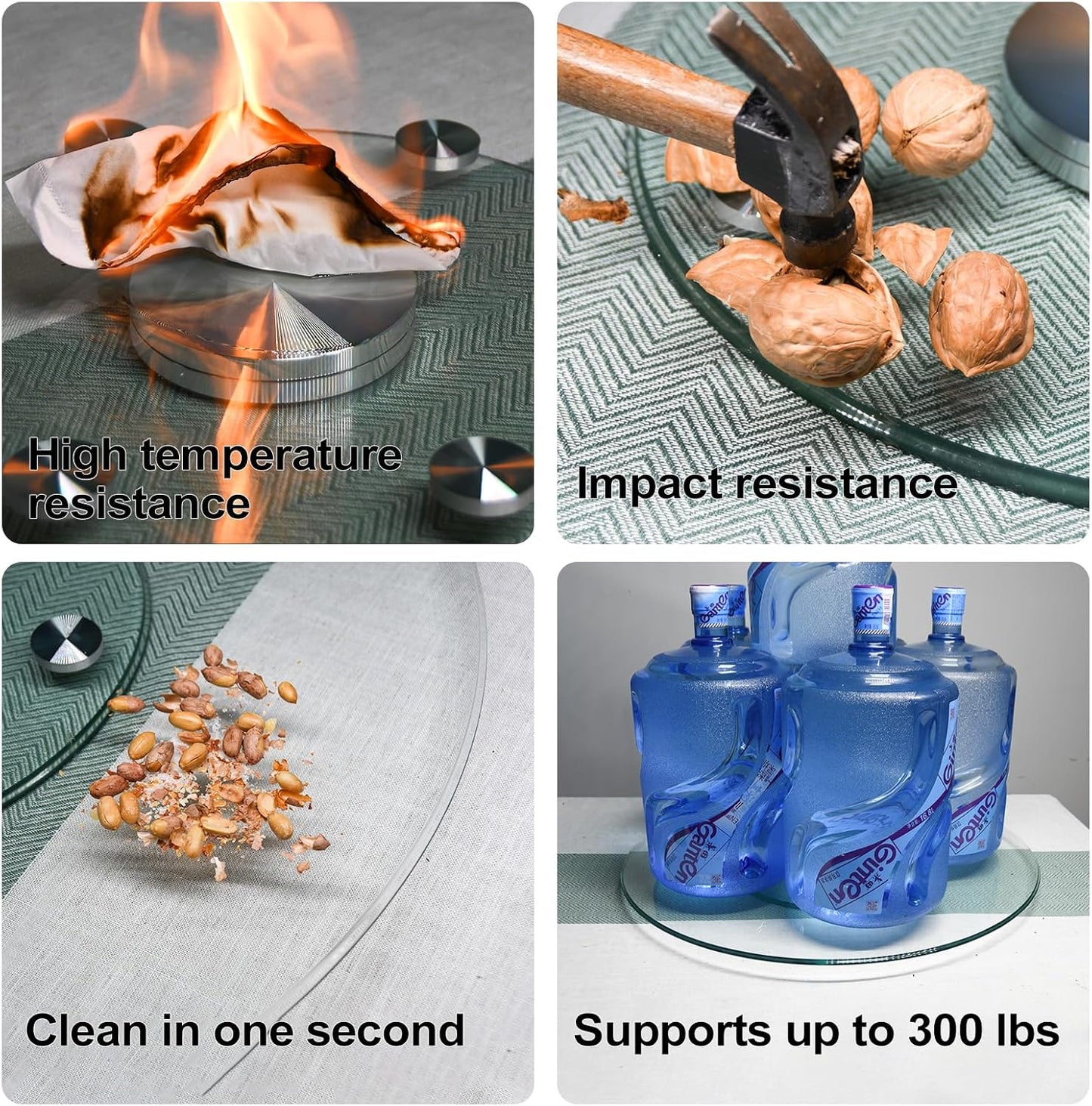 40" Heavy-Duty Lazy Susan Turntable - 1/3" Extra-Thick Tempered Glass - Silent & Smooth Swivel for Large Dining Tables, Centerpiece