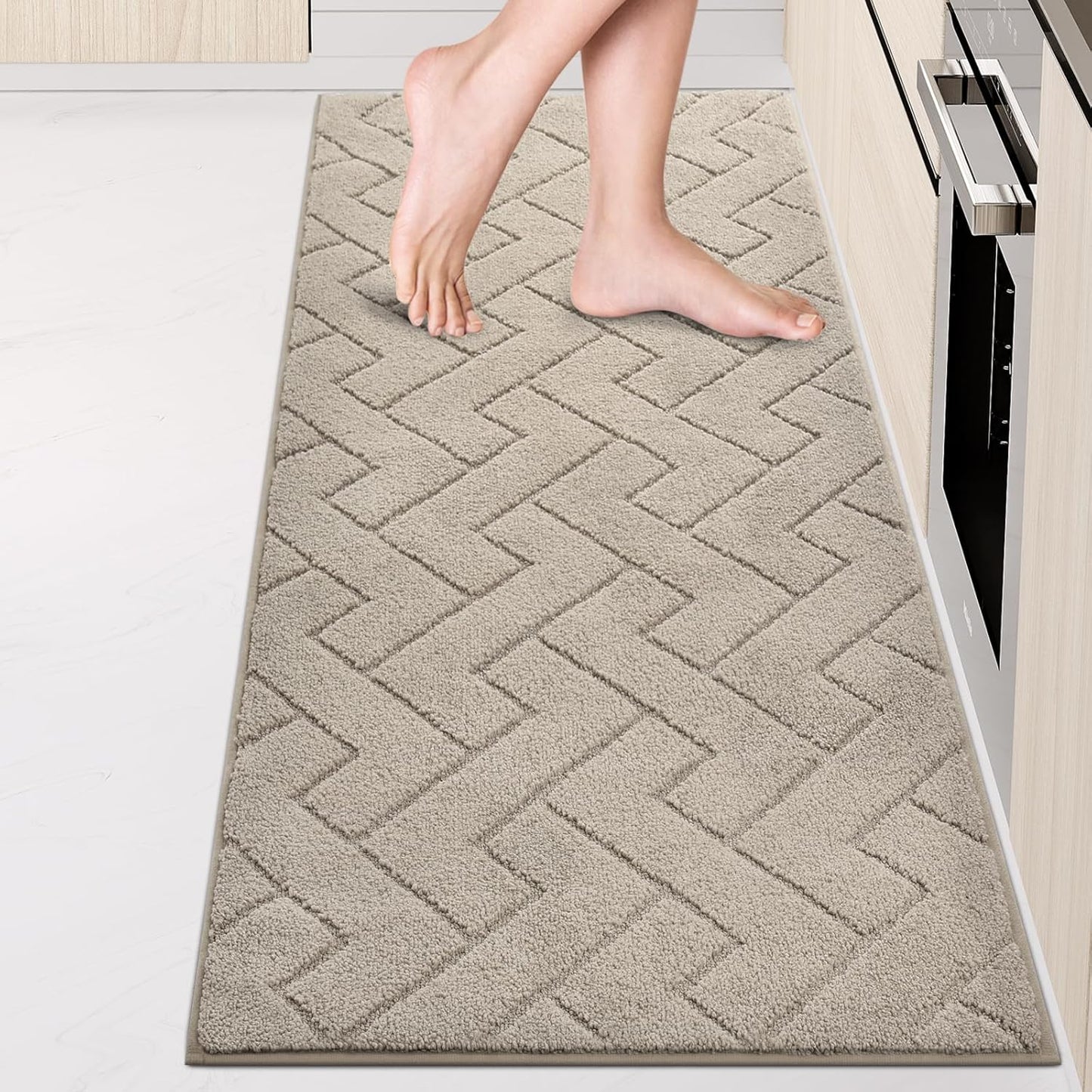 Machine Washable Kitchen Rugs 24" x 70", Non-Slip Kitchen Runner Rugs Mats for Floor, Absorbent Comfort Standing Mats for Kitchen, Sink, Laundry and Hallway, Rolled Packaging, Taupe