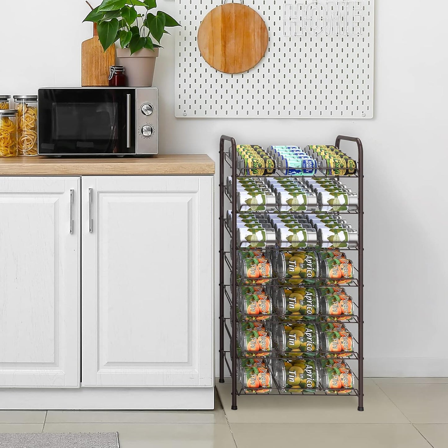 Vrisa Can Organizer for Pantry 7-tier Can Dispenser Rack Holde up to 84 Cans Multifunctional Can Holder for Canned Food Storage Kitchen Cabinet or Pantry Shelf Rustic Brown