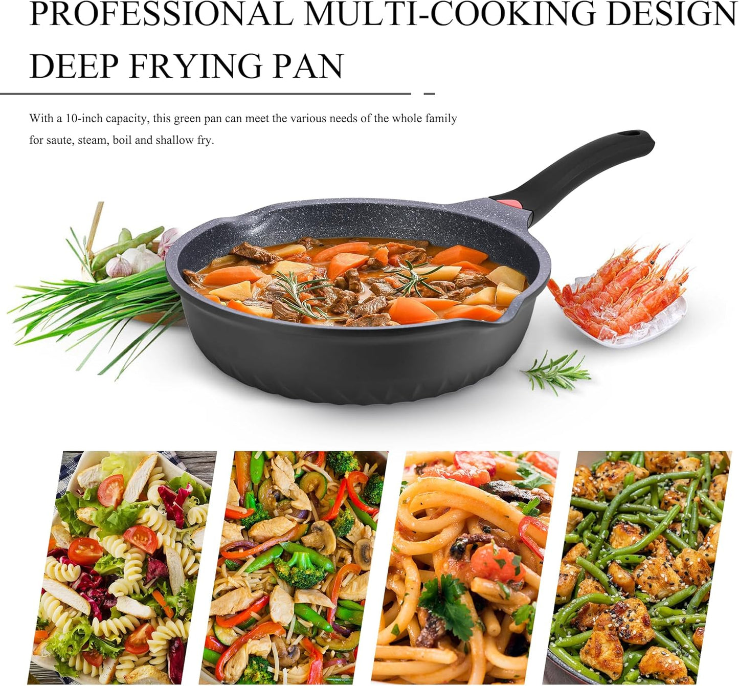 Vinchef New Handle Update 11In/5Qt Aluminum Nonstick Deep Frying Pan with Lid and Heat Indicator, Anti Scratch and Anti Stain Deep Saute Pan, Induction Compatible