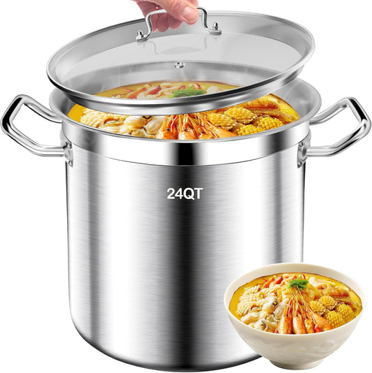 24QT Large Capacity Soup Pot – Premium Stainless Steel, Compatible with All Stoves