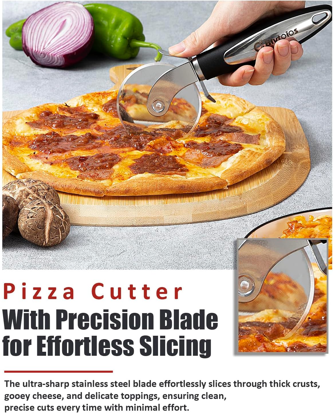 Premium Pizza Cutter, Multi-Purpose Stainless Steel Pizza Cutter Wheel with Non-Slip Soft Touch Handle, Perfect for Cutting Pizza, Dough and Pastry, Dishwasher Safe