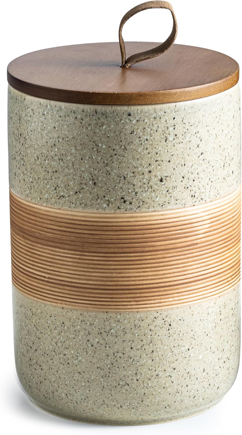 Large Storage Containers with Lids, Ceramic Coffee Container Kitchen Food Storage Jars for Spice Sugar Tea Bag, Stackable Decorative Jars for Counter, 61 fl.oz