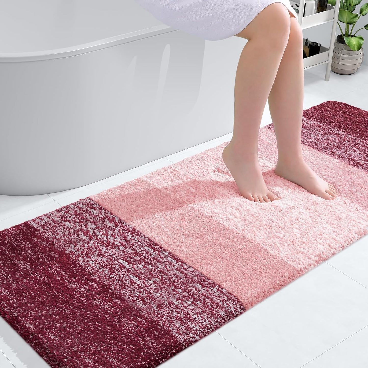 OLANLY Bathroom Runner Rugs 59x24, Extra Soft Absorbent Microfiber Bath Rugs, Rubber Backing, Quick Dry, Machine Washable Bath Mats for Bathroom Floor, Tub and Shower, Home Decor Accessories, Red
