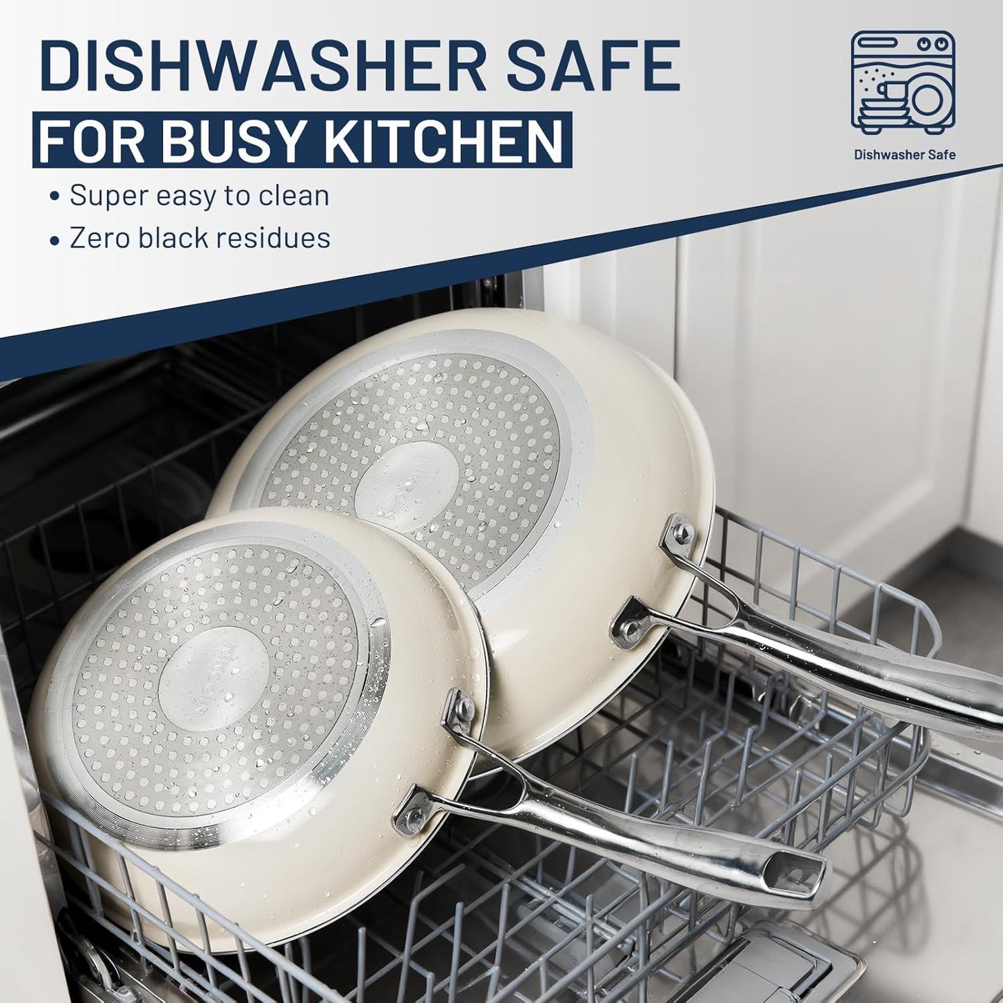 Kikcoin Ceramic Nonstick Frying Pan Skillets - 3 Sizes Omelette Pans for Healthly Cooking, 8+9.5+11 Inch Egg Pan with Stay Cool Handle, Free of PFAS PFOA PTEE, Oven/Dishwasher Safe for Busy Kitchen