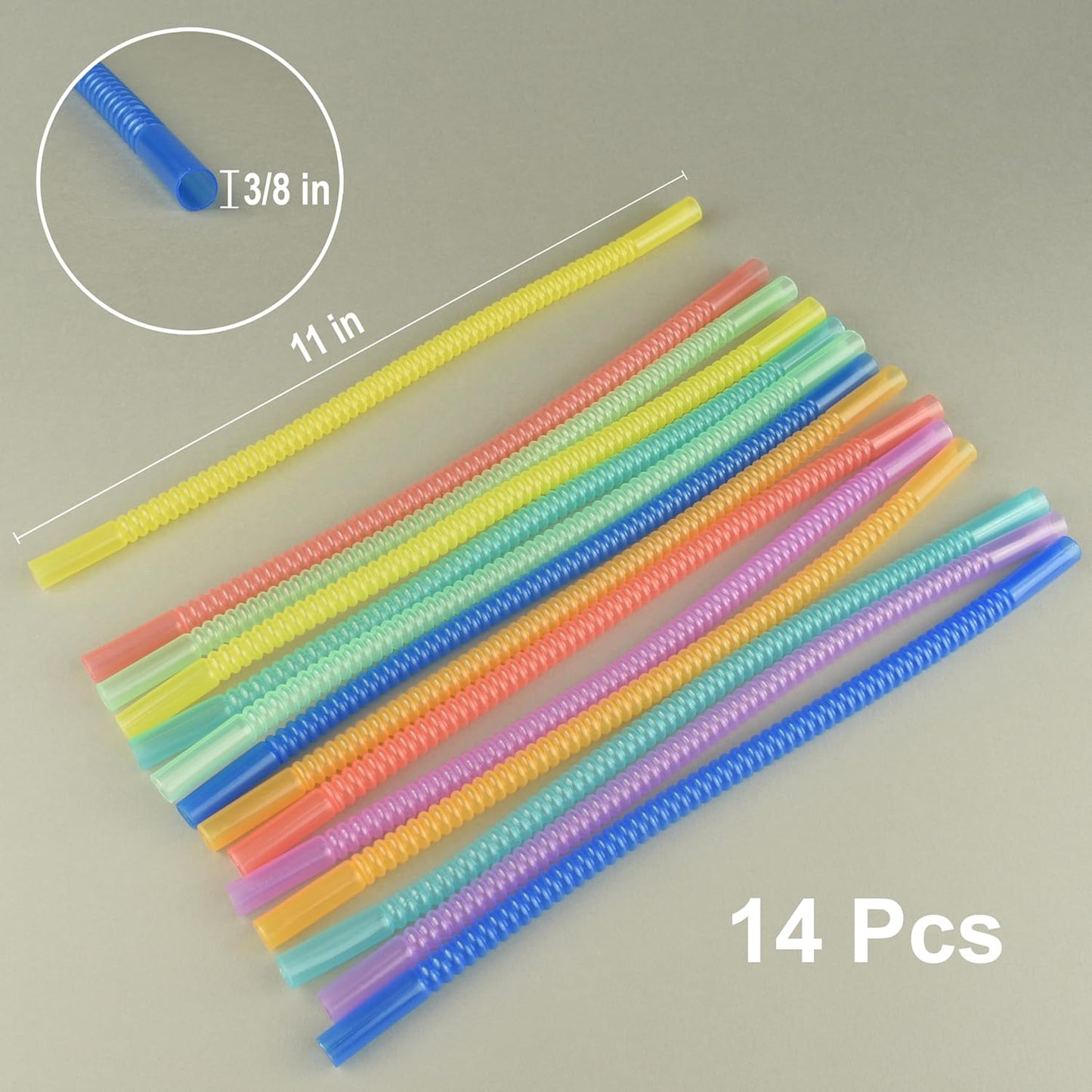 Bendable Straws - 11 inch Long Colored Flexible Straws - Bendy Drinking Straw Reusable - 14 Pack