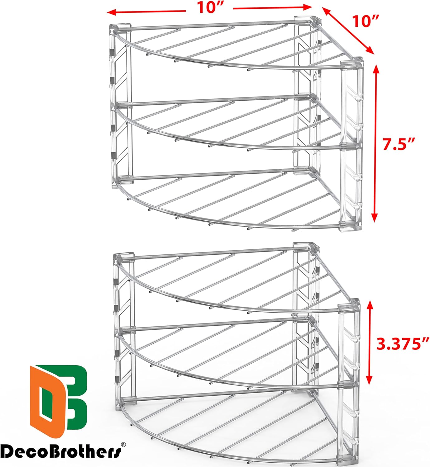 Deco Brothers 3-Tier Counter and Cabinet Corner Shelf Organizer, 2 Pack, Chrome