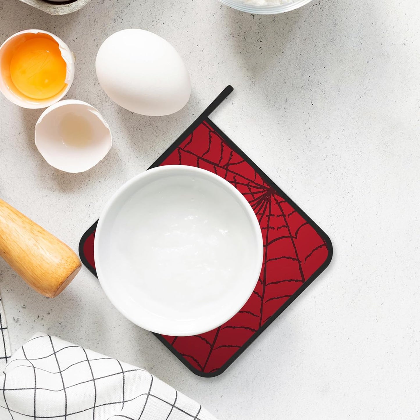 Pot Holder Set of 2,Spider Web Cool Red Black Kitchen Heat Resistant Potholder for BBQ Cooking Baking,Food Hot Pat for Women Men Kitchen Wear