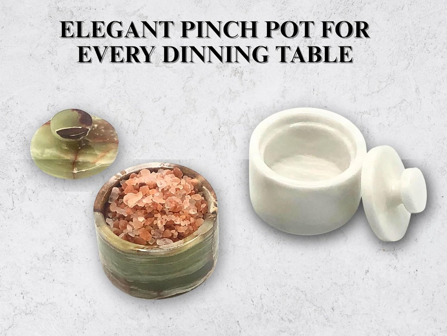 Premium Marble Salt Cellar with Lid 2 Pack | 3.5 oz Kitchen Storage Container | Elegant Cooking Salt Box | Spice Jar Keeper for Counter (White Green)
