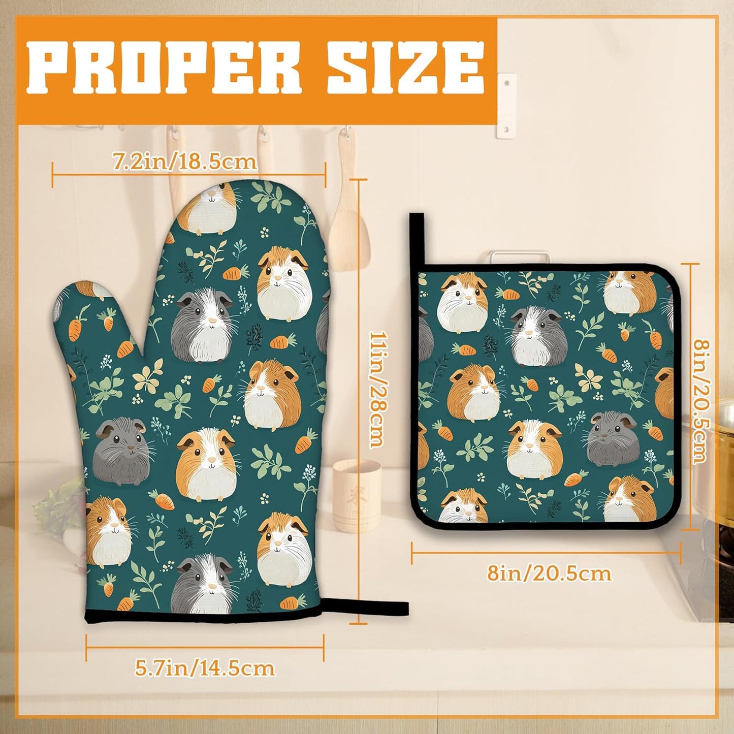 Cute Guinea Pig Oven Mitts and Pot Holders,Heat Resistant Oven Mitts Gloves and Pot Holder for Home Kitchen Decorations Cooking Baking BBQ Gifts,Set of 4