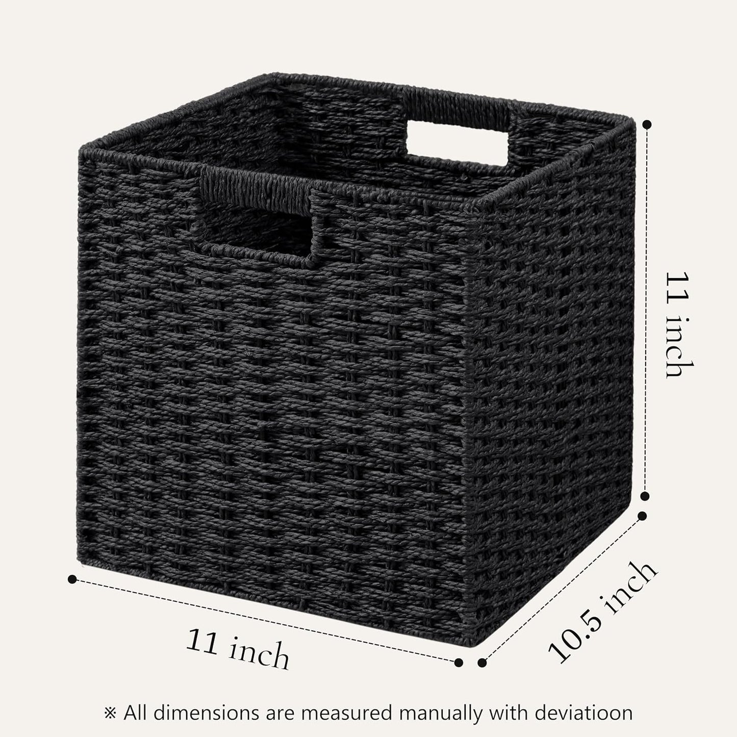 UBBCARE 4 Pack Wicker Basket, 11L×11H×10.5W inch Woven Paper Rope Storage Baskets for shelves, Foldable Cube Storage bin with Handle, Storage Basket for Organizing & Decor, Black