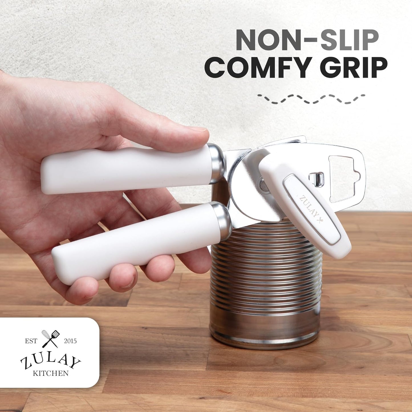Zulay Kitchen Heavy Duty Stainless Steel Can Opener Manual with Bottle Opener - Rust Proof Manual Can Opener With Turn Knob & Soft Grip Handles