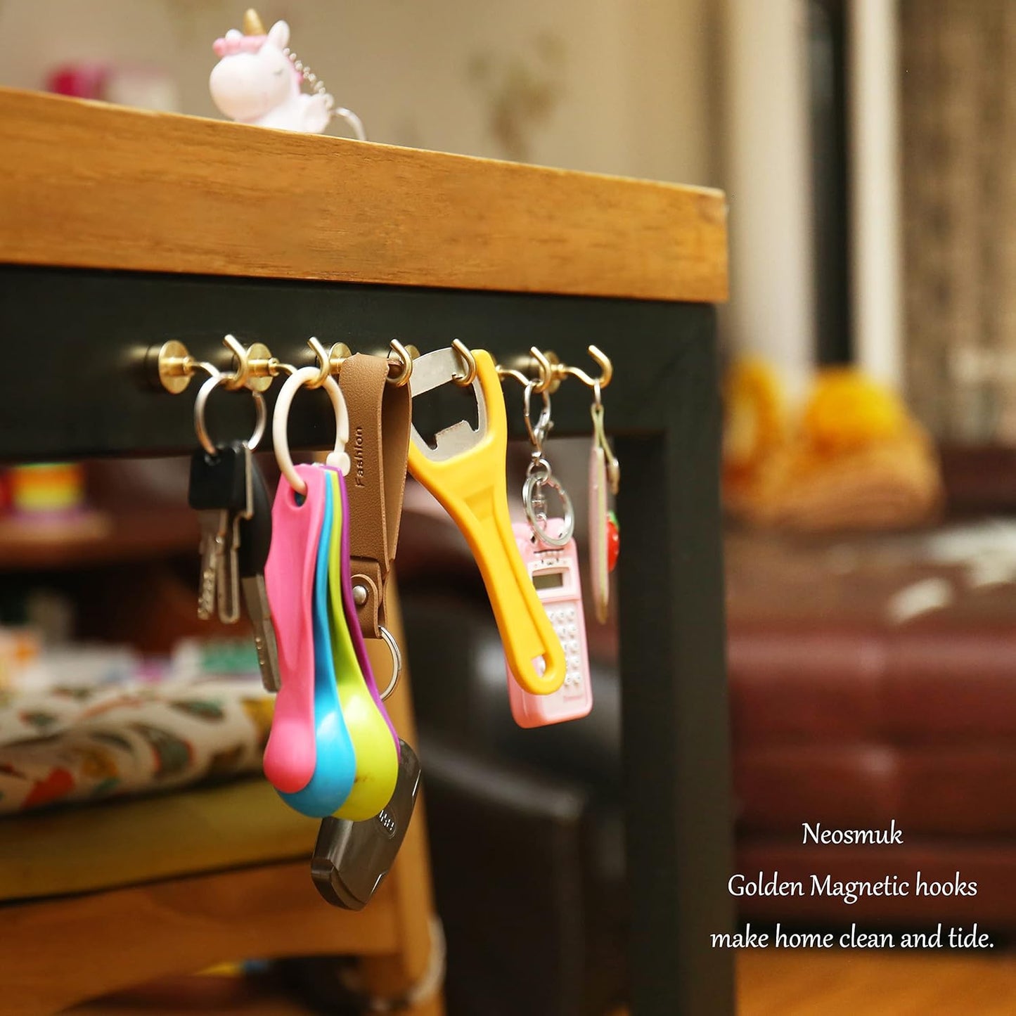 Neosmuk Magnetic Hooks,30lb+ Heavy Duty Earth Magnets with Hook for Refrigerator, Extra Strong Cruise Hook for Hanging, Magnetic Hanger for Cabins, Grill (Golden, 10 Pack)