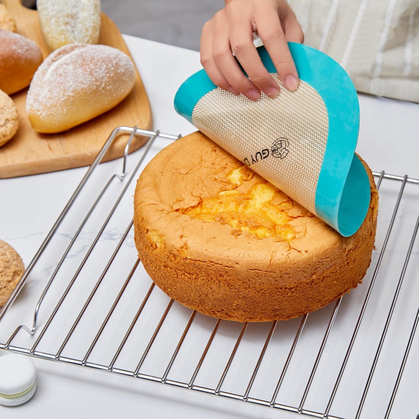 GUYDREMAT 8-Inch & 9-Inch Silicone Baking Mats Set of 2 - Heat-Resistant, Non-Stick Surface, Ideal for Cakes, Pizza, Pastries, Sourdough, Compact Storage, Compatible with Air Fryers