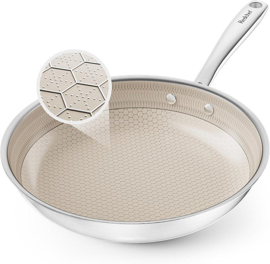 Redchef Non Stick Frying Pans, Hybrid 10 Inch Ceramic Frying Pan, Tri-Ply Stainless Steel Skillet, Non Toxic, PFAS PFOA & PTFE Free, Dishwasher & Oven Safe, Compatible with All Cooktops