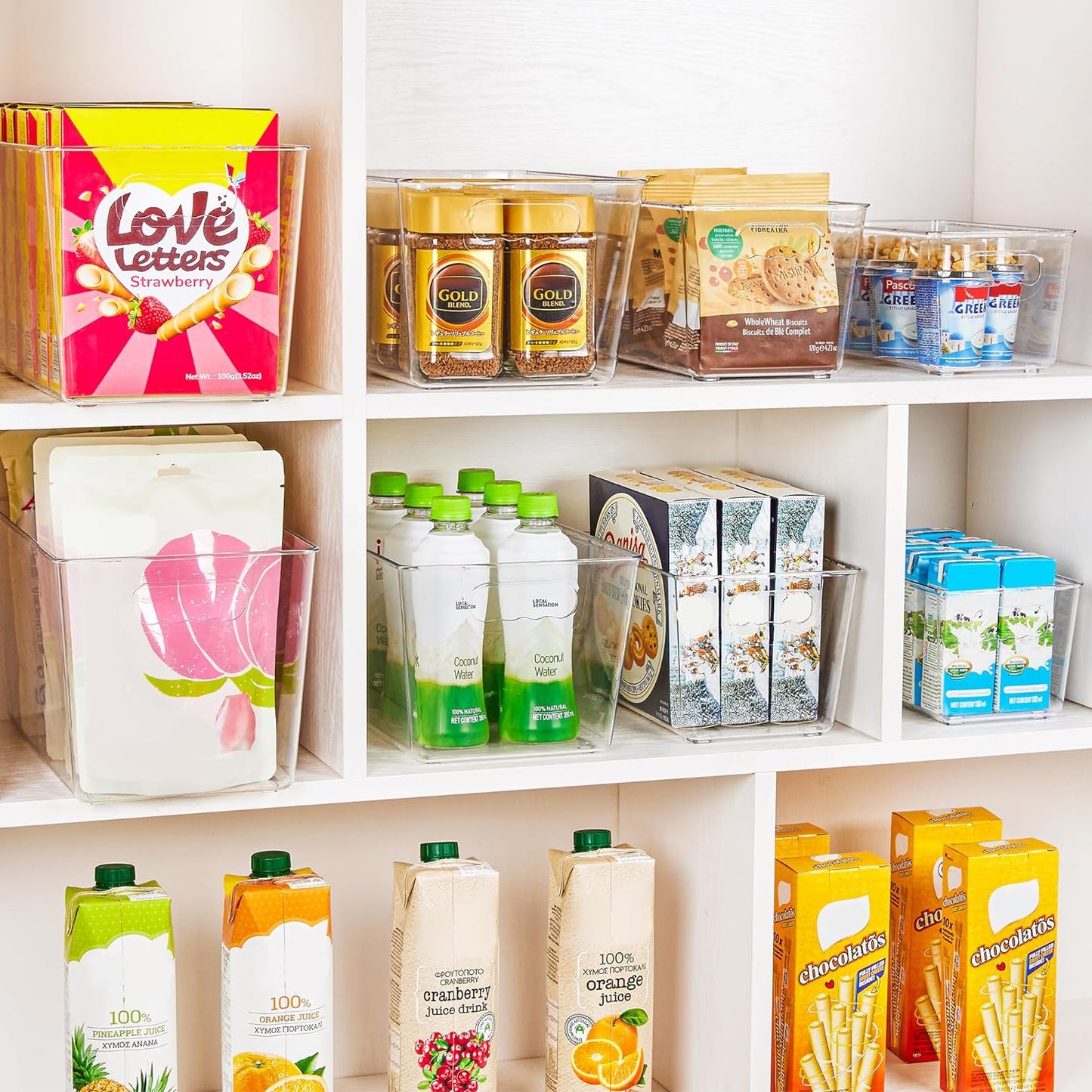 YIHONG Clear Pantry Storage Organizer Bins, 10 Pack Plastic Food Storage Bins with Handle for Kitchen,Refrigerator, Freezer,Cabinet Organization and Storage