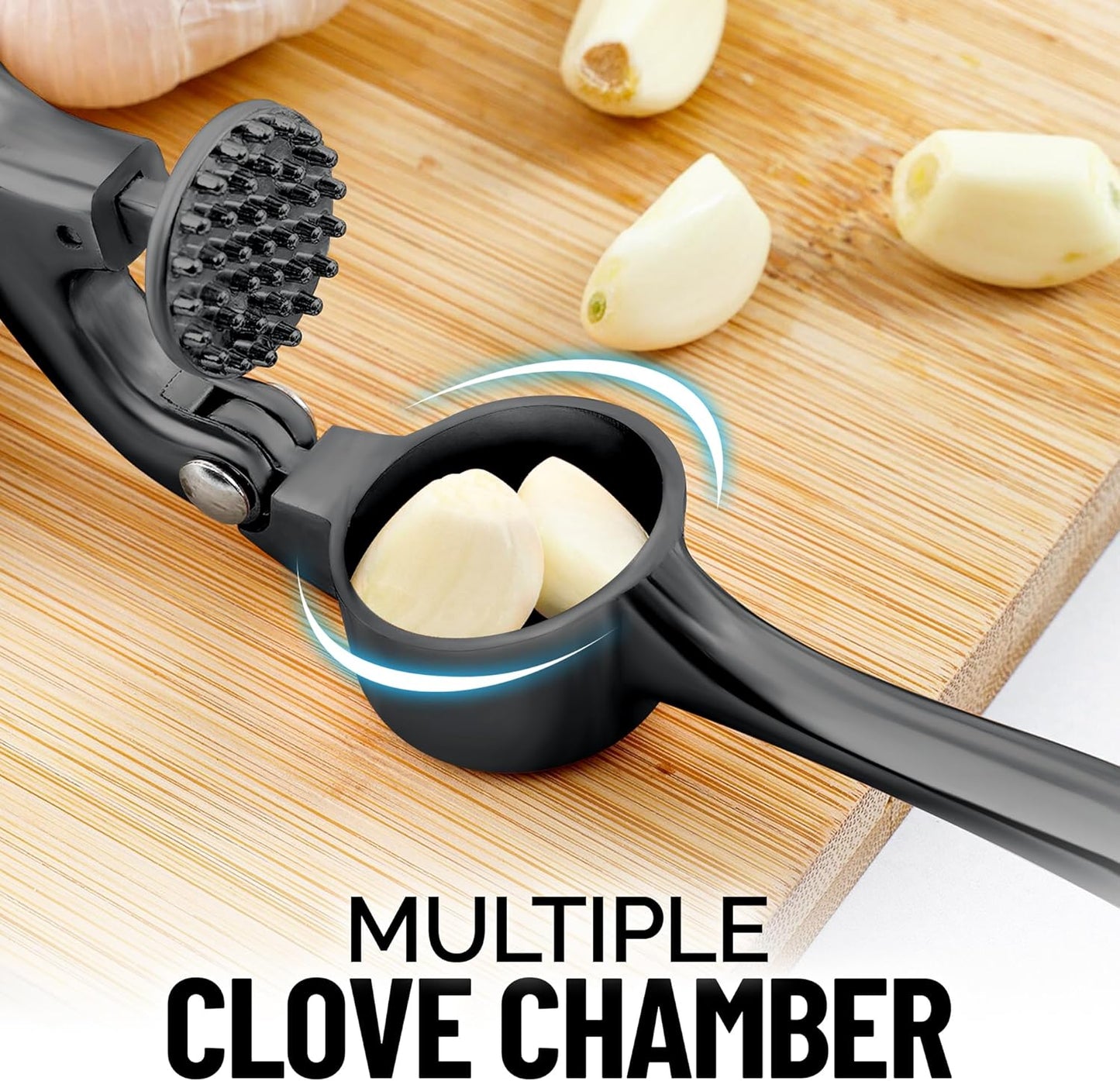 Zulay Kitchen Premium Garlic Press Set - Rust Proof & Dishwasher Safe Professional Garlic Mincer Tool - Easy-Squeeze, Easy-Clean with Soft, Ergonomic Handle - Silicone Garlic Peeler & Brush-Dark Gray